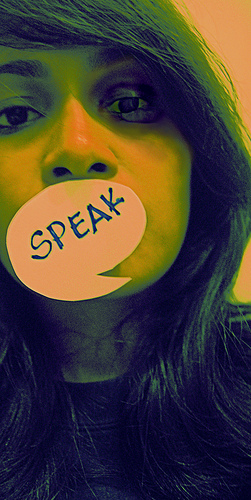photo: woman with speech bubble